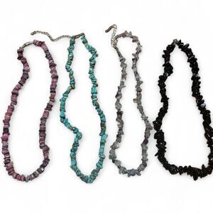 4 Handmade Gen. Semi Precious Stone Necklaces Onyx Flourite Turquoise Amethyst